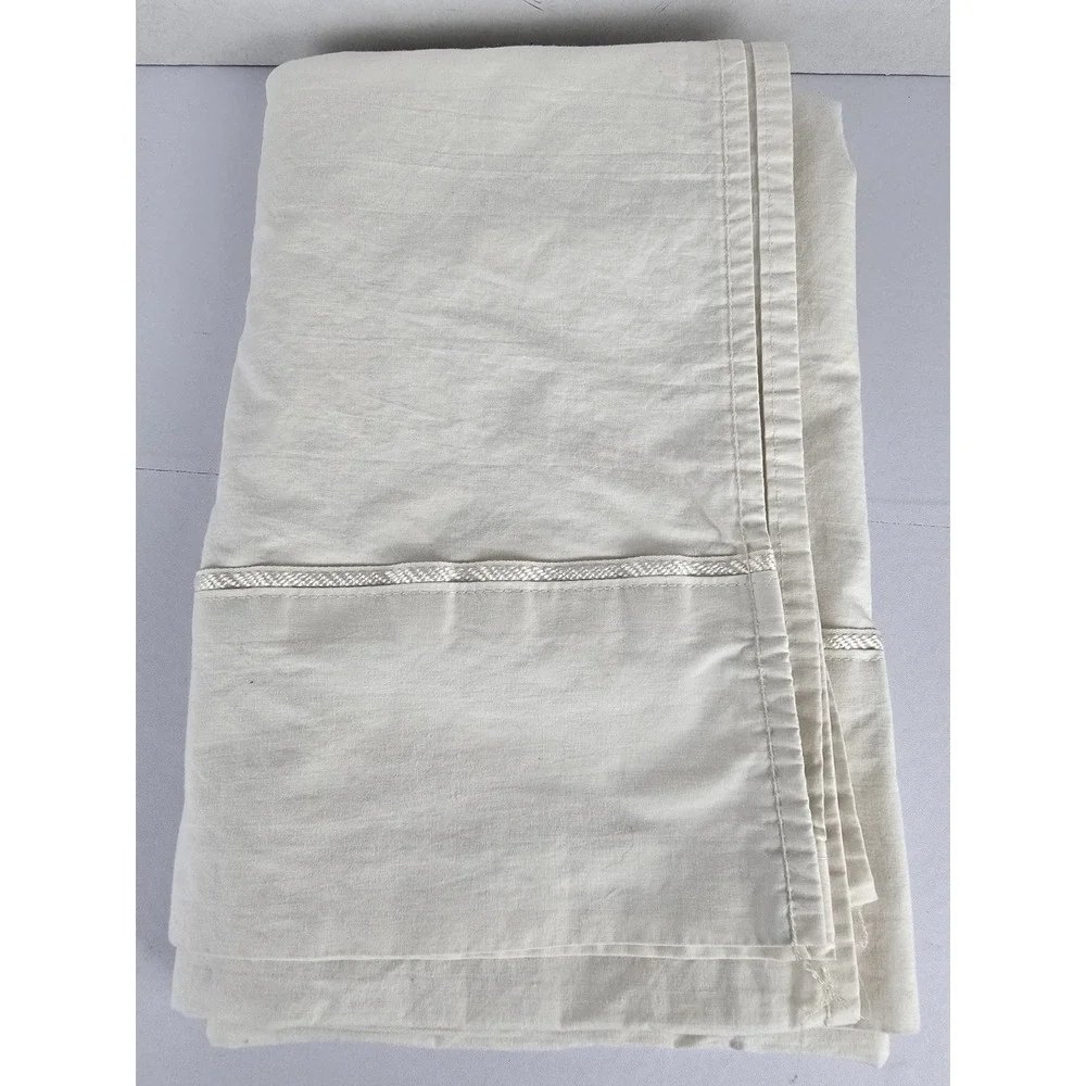 Vintage Martex Twin Flat Sheet Off White Combed Cotton Braided Trim Made in USA